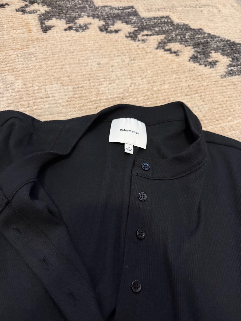Reformation Black Ribbed Button-Front Mini Dress - Picture 7 of 9